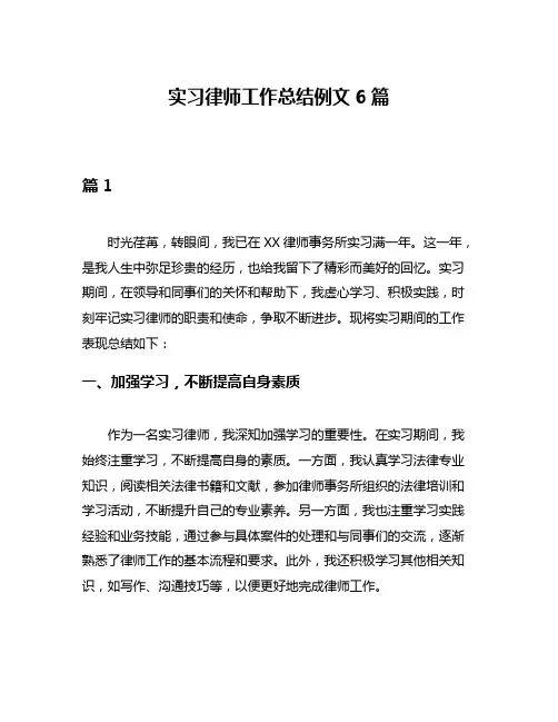 实习律师工作总结例文6篇