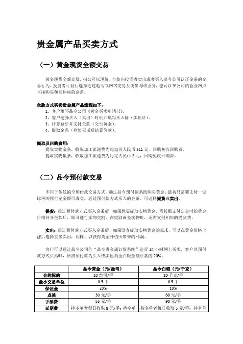 贵金属交易方式