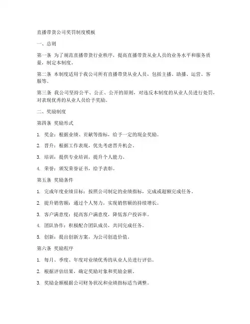 直播带货公司奖罚制度模板