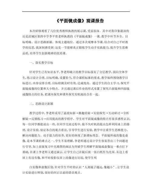 《平面镜成像》观课报告