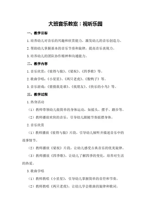 大班音乐教案：视听乐园