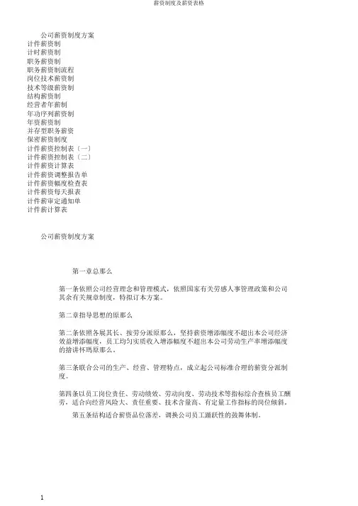 工资制度及工资表格