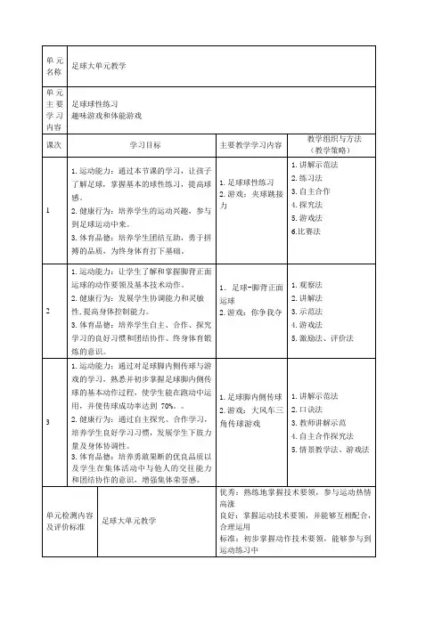 小学体育与健康四年级足球大单元整体教学设计