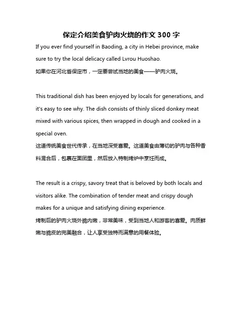 保定介绍美食驴肉火烧的作文300字
