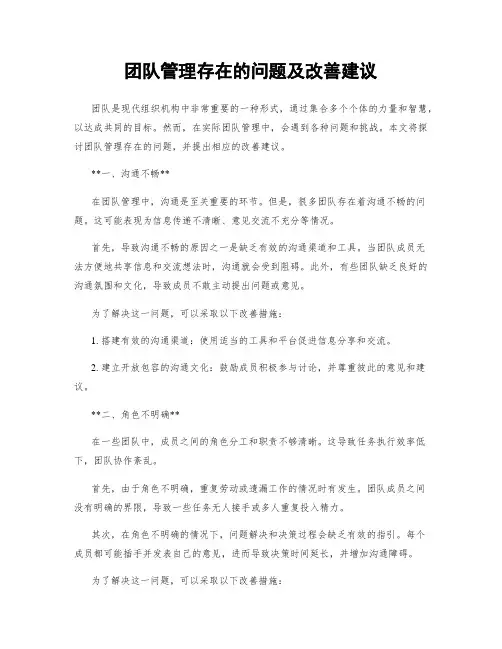 团队管理存在的问题及改善建议