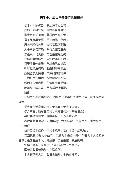 初生小儿虎口三关部位脉纹形色