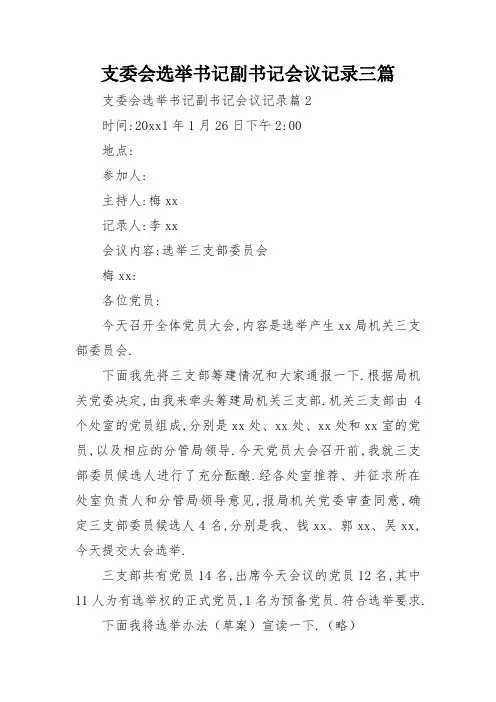 支委会选举书记副书记会议记录三篇