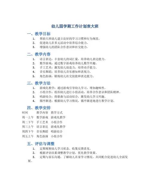 幼儿园学期工作计划表大班