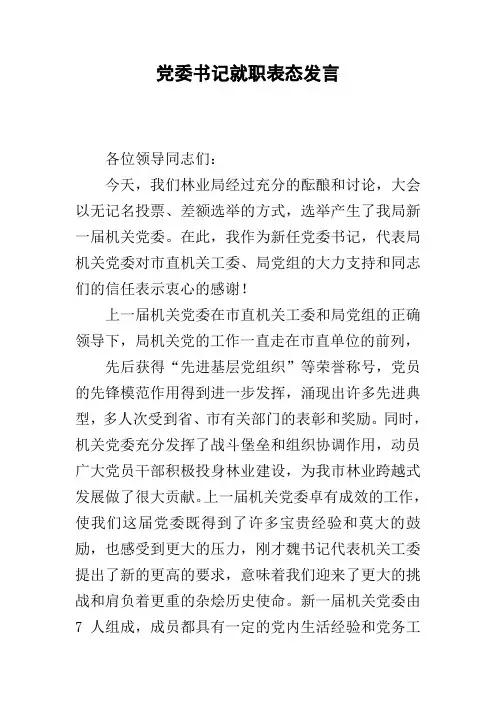党委书记就职表态发言