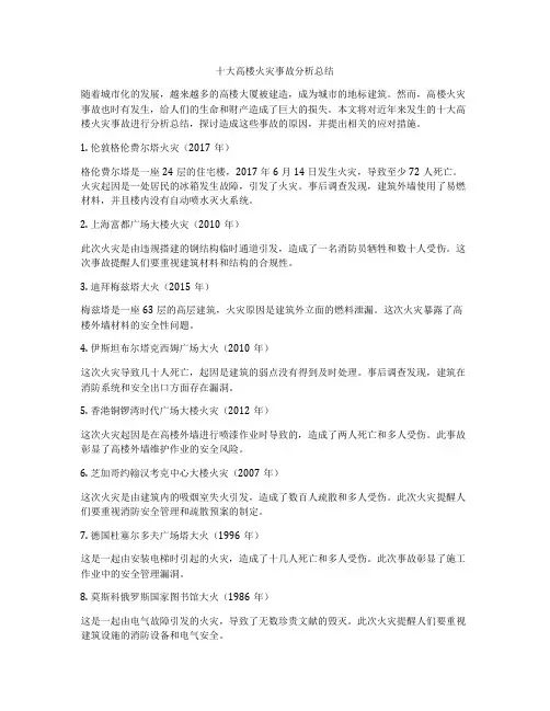 十大高楼火灾事故分析总结