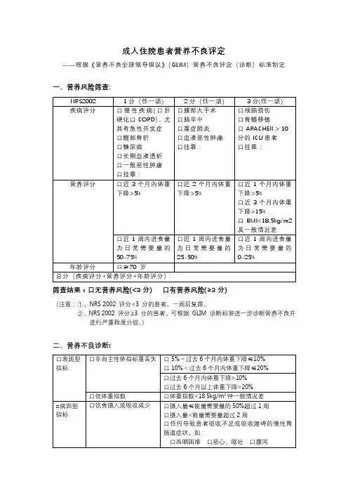 成人住院患者营养不良评定-根据GLIM标准制定