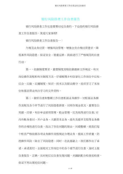 银行风险排查工作自查总结报告