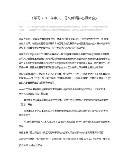 学习2019年中央一号文件精神心得体会