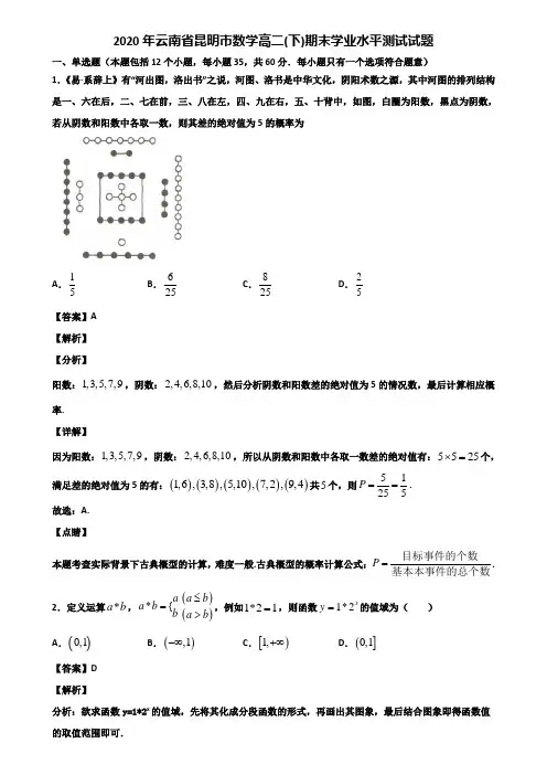 2020年云南省昆明市数学高二(下)期末学业水平测试试题含解析