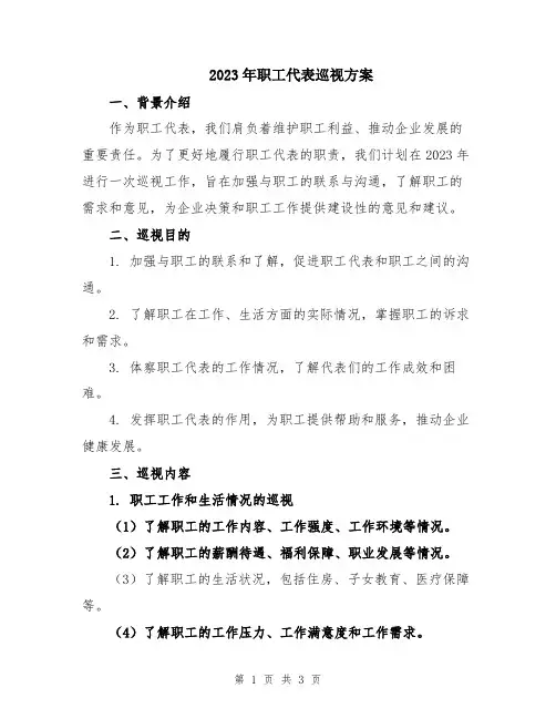 2023年职工代表巡视方案