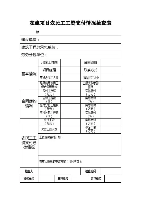 在建项目农民工工资支付情况检查表
