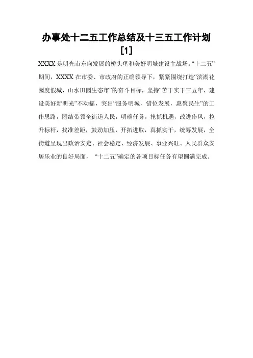 办事处十二五工作总结及十三五工作计划[1]