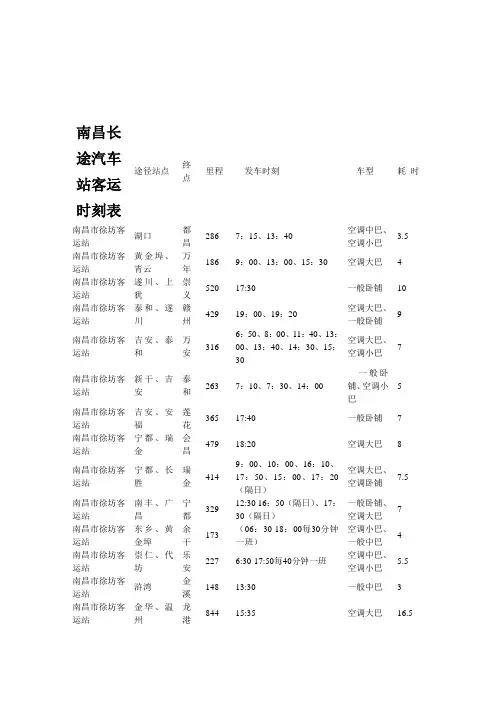 南昌长途汽车站客运时刻表