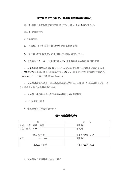 医疗废物专用包装物、容器标准和警示标识规定