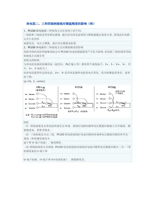 热电阻二、三和四线制接线对测温精度的影响