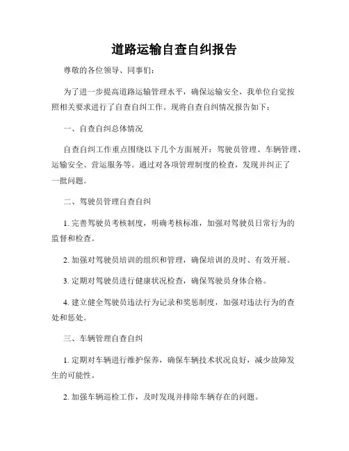 道路运输自查自纠报告