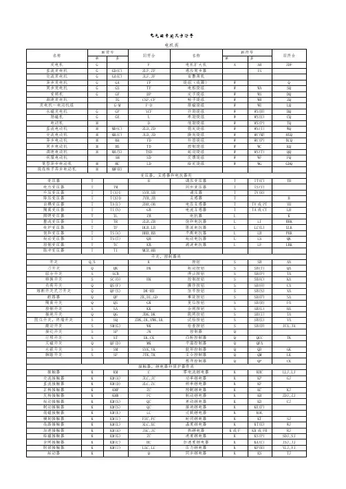 电气图常用文字符号