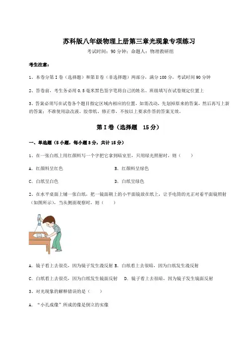 2022-2023学年苏科版八年级物理上册第三章光现象专项练习试题(含详细解析)