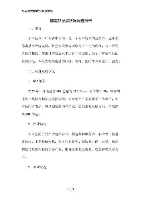 郁南县发展状况调查报告简版修正