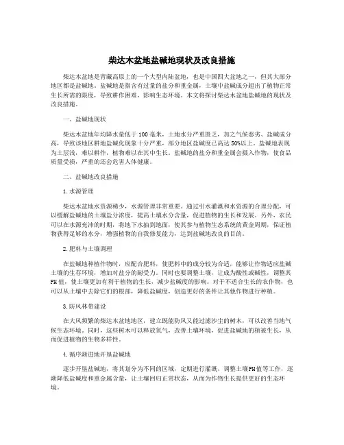 柴达木盆地盐碱地现状及改良措施