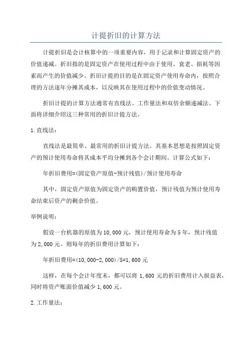 计提折旧的计算方法