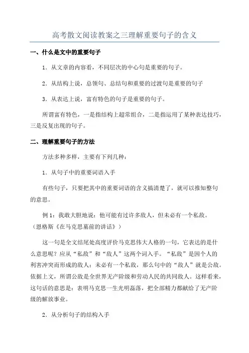 高考散文阅读教案之三理解重要句子的含义