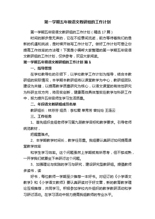 第一学期五年级语文教研组的工作计划（精选17篇）