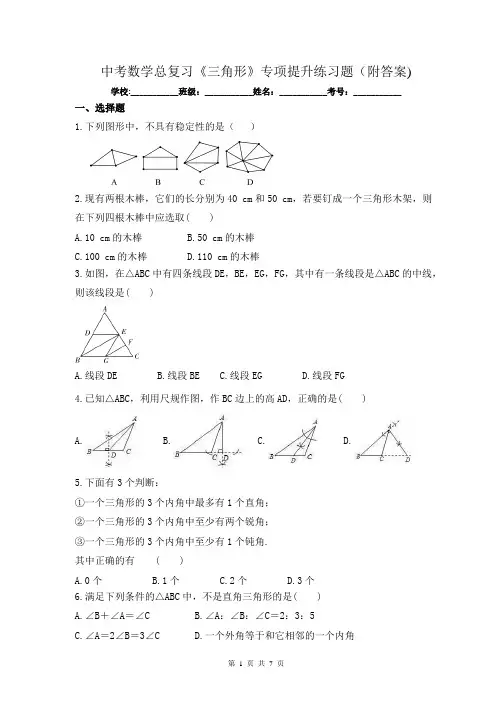 中考数学总复习《三角形》专项提升练习题(附答案)