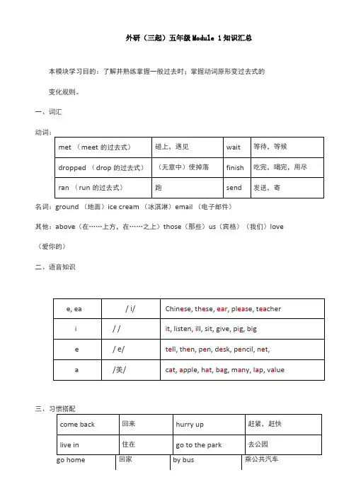 外研版小学英语五年级各单元知识点全汇总