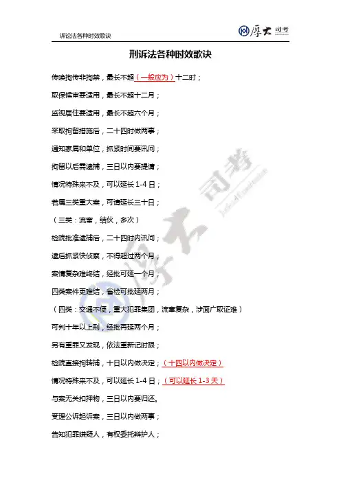 刑诉法各种时效歌诀