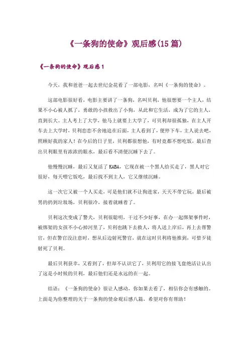 《一条狗的使命》观后感(15篇)