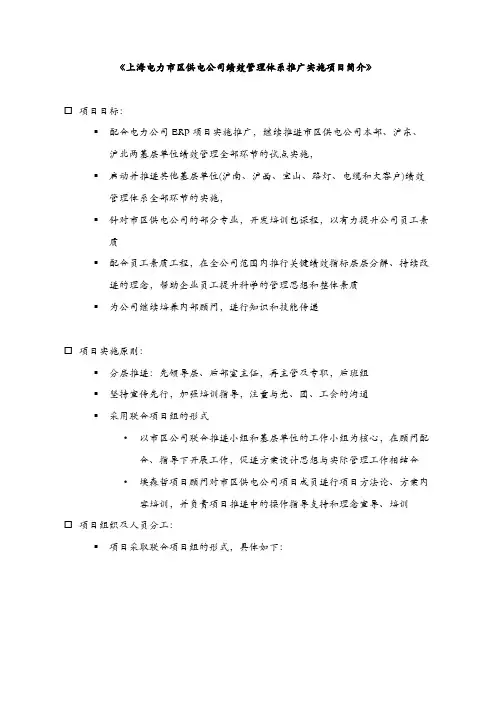 上海电力市区供电公司绩效管理体系推广实施项目简介