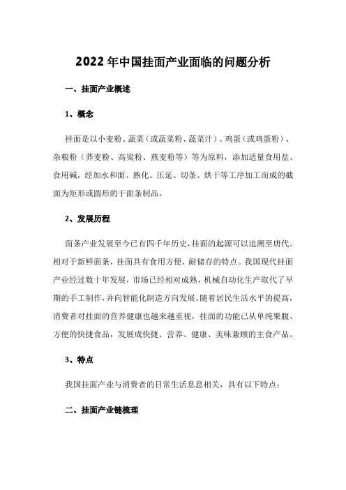 2022年中国挂面产业面临的问题分析