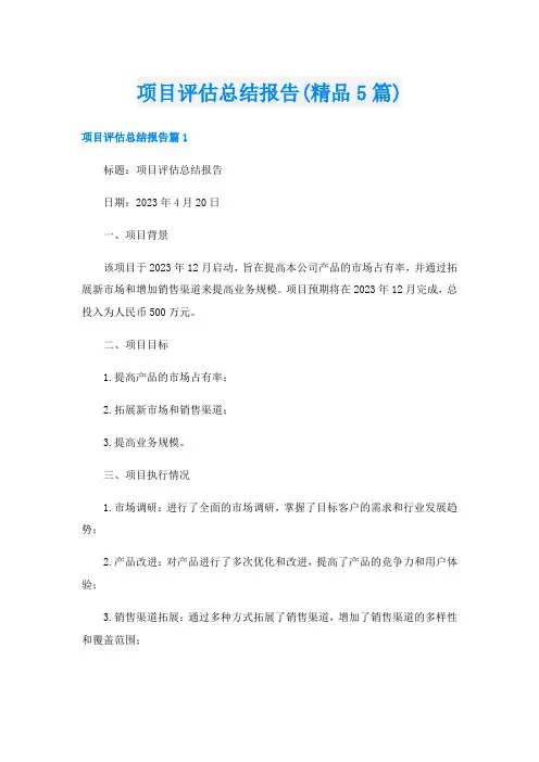 项目评估总结报告(精品5篇)