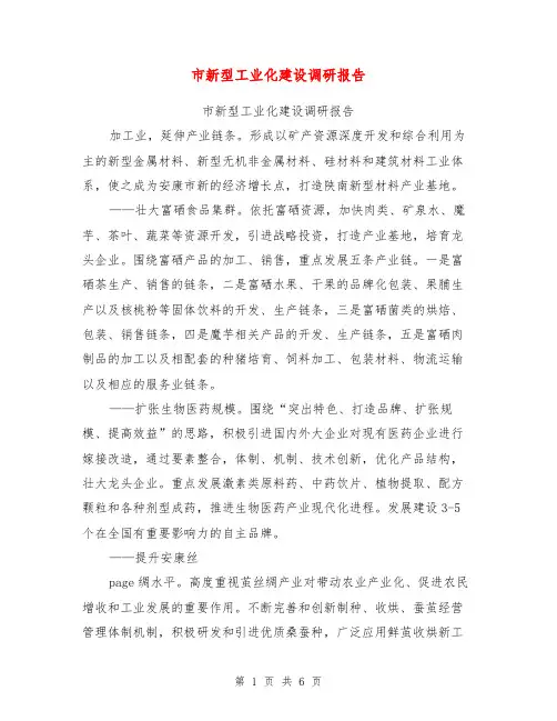 市新型工业化建设调研报告【可编辑版】