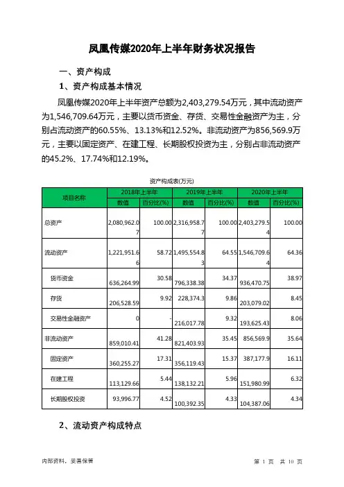 凤凰传媒2020年上半年财务状况报告