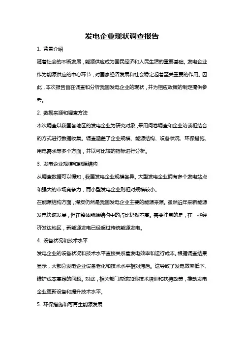 发电企业现状调查报告