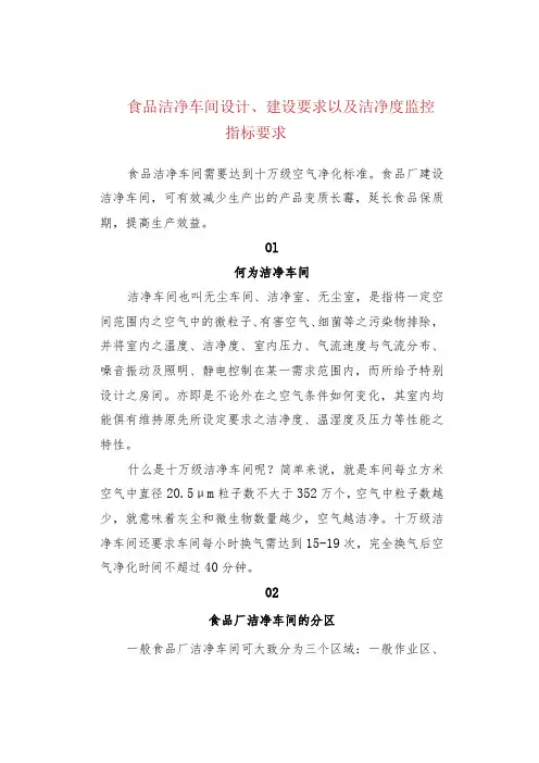 食品洁净车间设计、建设要求以及洁净度监控指标要