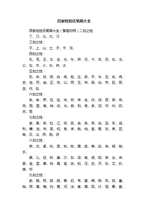 百家姓姓氏笔画大全