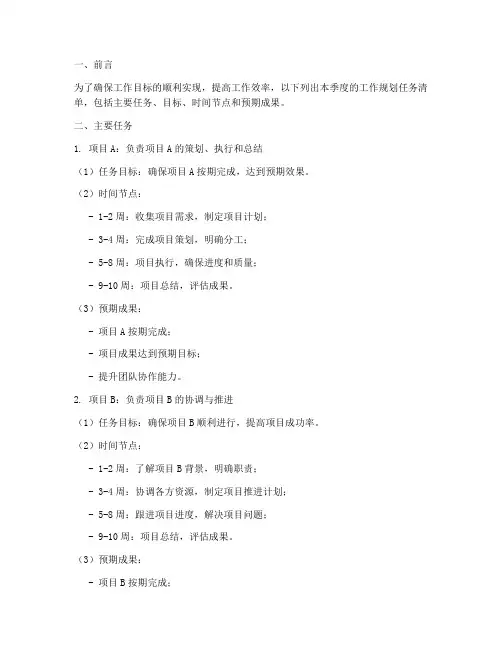 工作规划任务清单