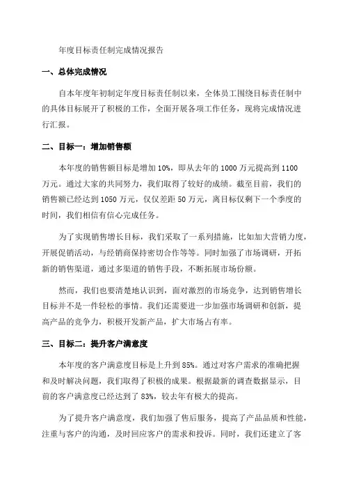 关于年度目标责任制完成情况的报告