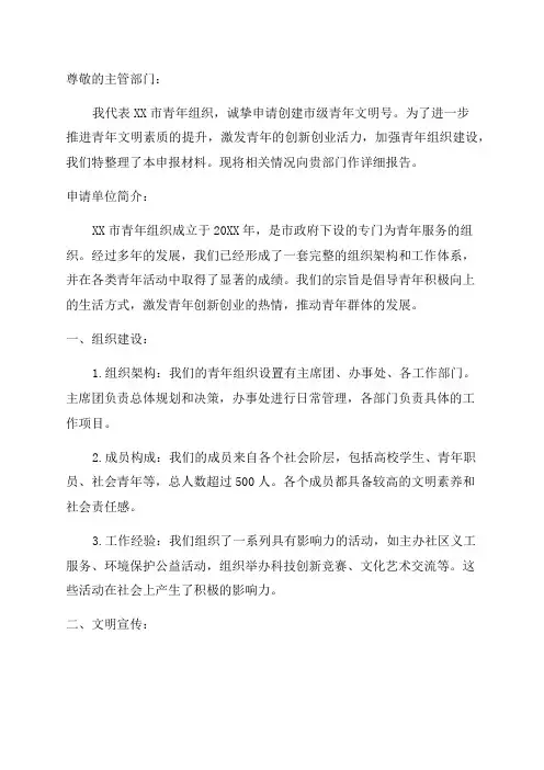 市级青年文明号申报材料