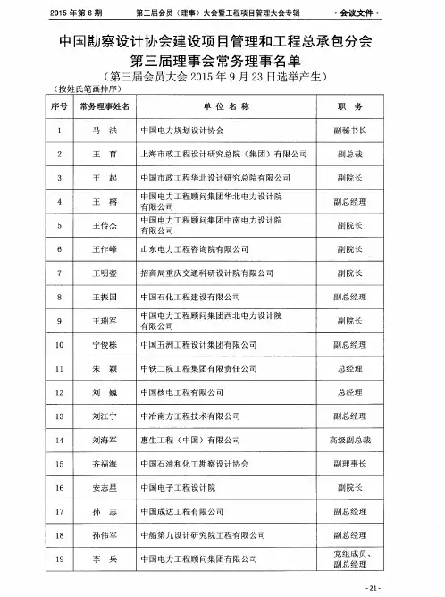 中国勘察设计协会建设项目管理和工程总承包分会第三届理事会常务