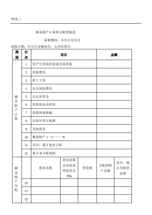 剩余财产计算和分配明细表