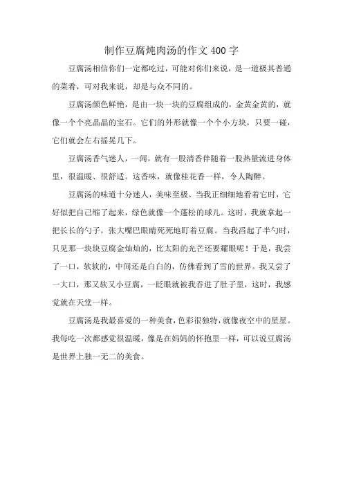 制作豆腐炖肉汤的作文400字